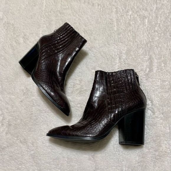 Zara Shoes - Zara Burgundy Brown Embossed Animal Print Ankle Boots Booties